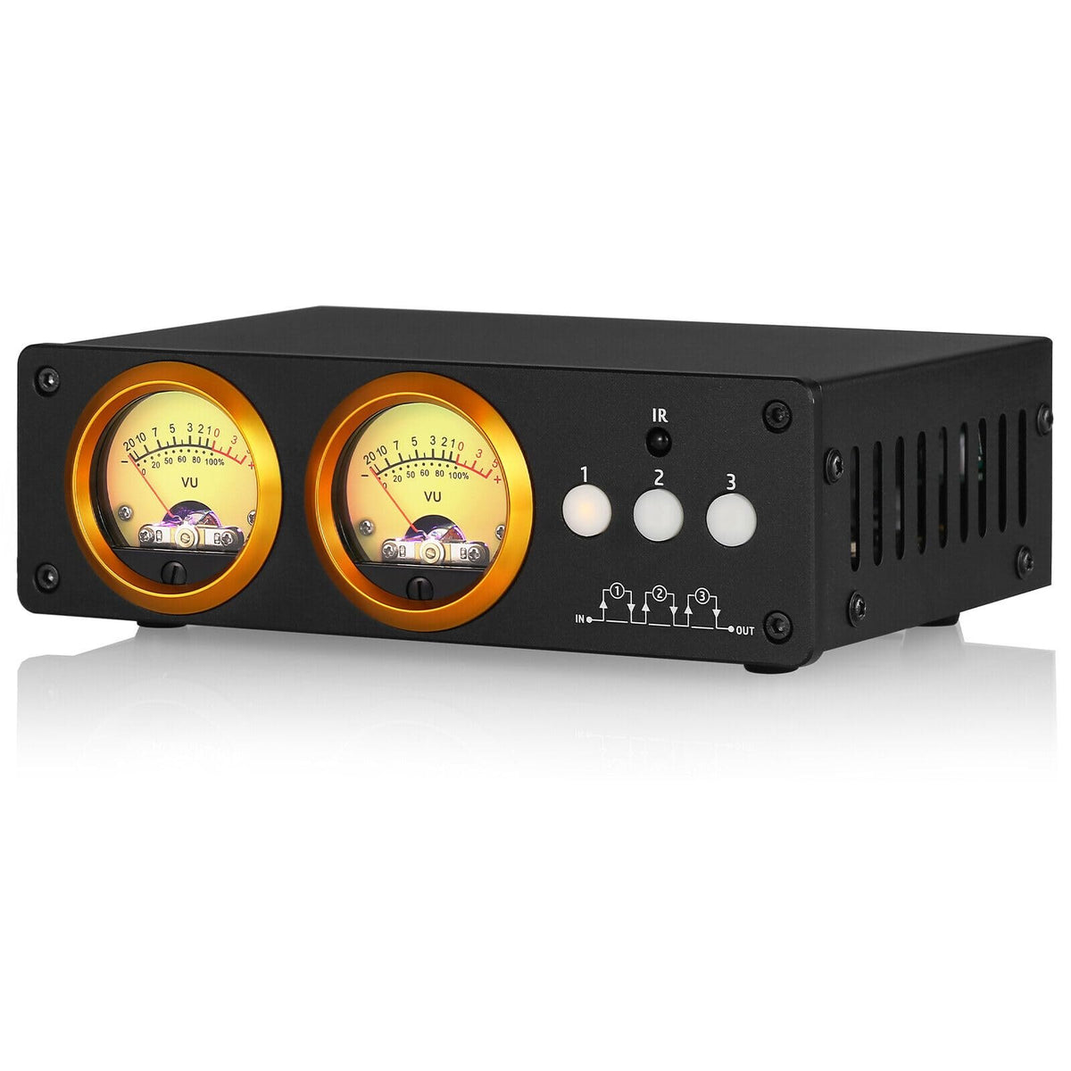 Douk Audio L3, switcher de audio RCA de 3 canales con doble VU meter