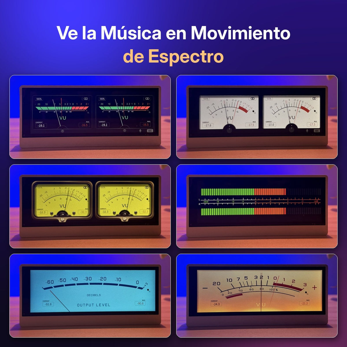 Douk Audio TX7, visualizador de audio con distintos estilos de VU meter y espectro