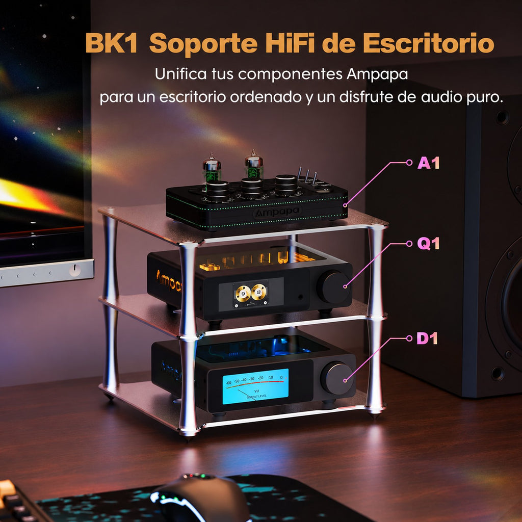 Rack BK1 con equipos Ampapa A1, Q1 y D1 apilados
