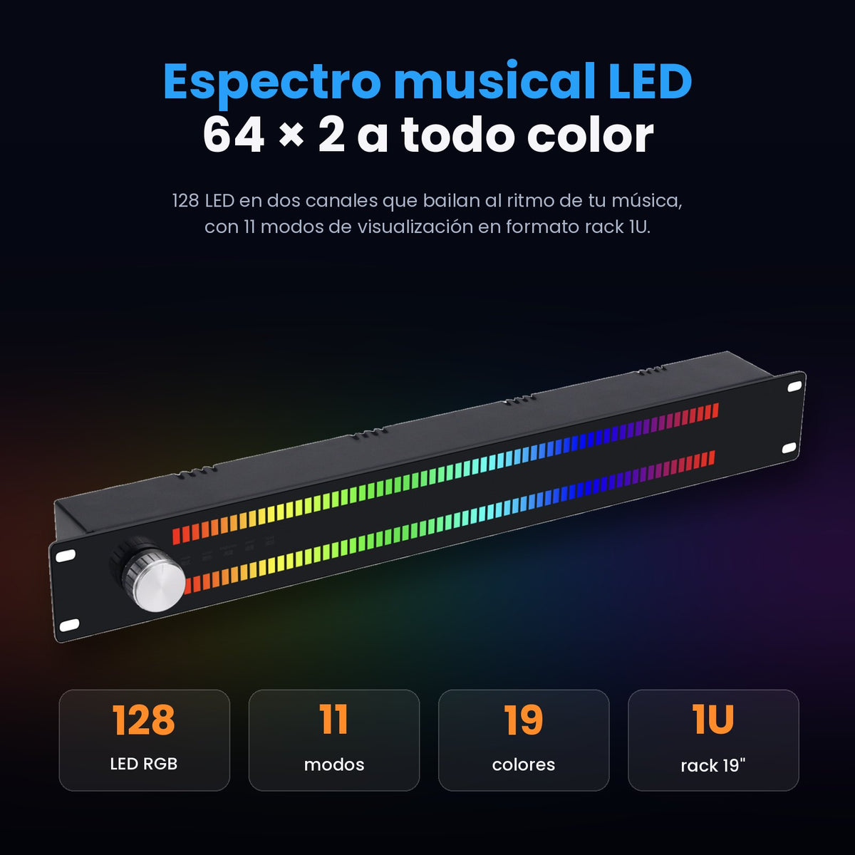 Douk Audio TZT-1 espectro musical LED 64x2 con 128 LED RGB, 11 modos y 19 colores