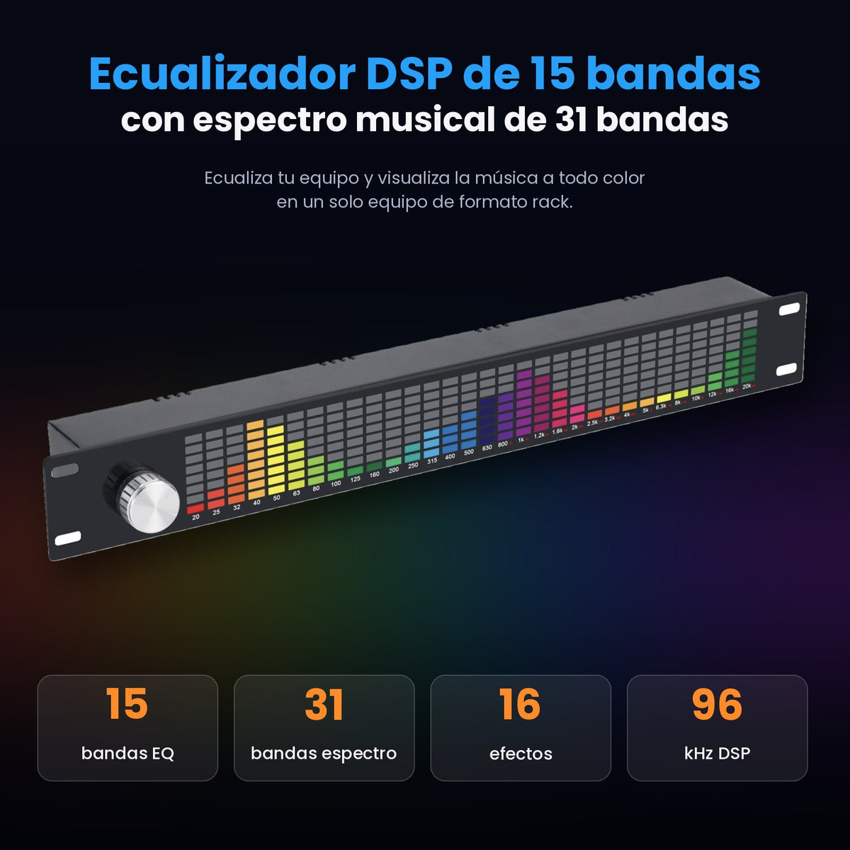 Douk Audio TZT-2 – Ecualizador Digital DSP de 15 Bandas con Pantalla de Espectro de 31 Bandas y Control Remoto