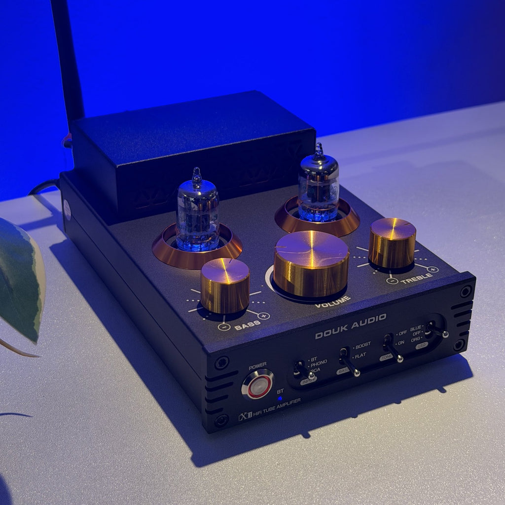 Douk Audio X1 – Amplificador Híbrido a Válvulas 160W×2 (máx.) con Bluetooth aptX-HD y Entrada Phono MM