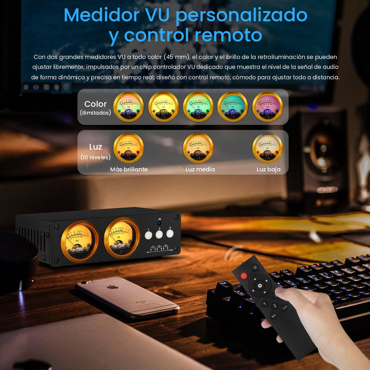 VU meters del L3 con color y brillo ajustables y control remoto