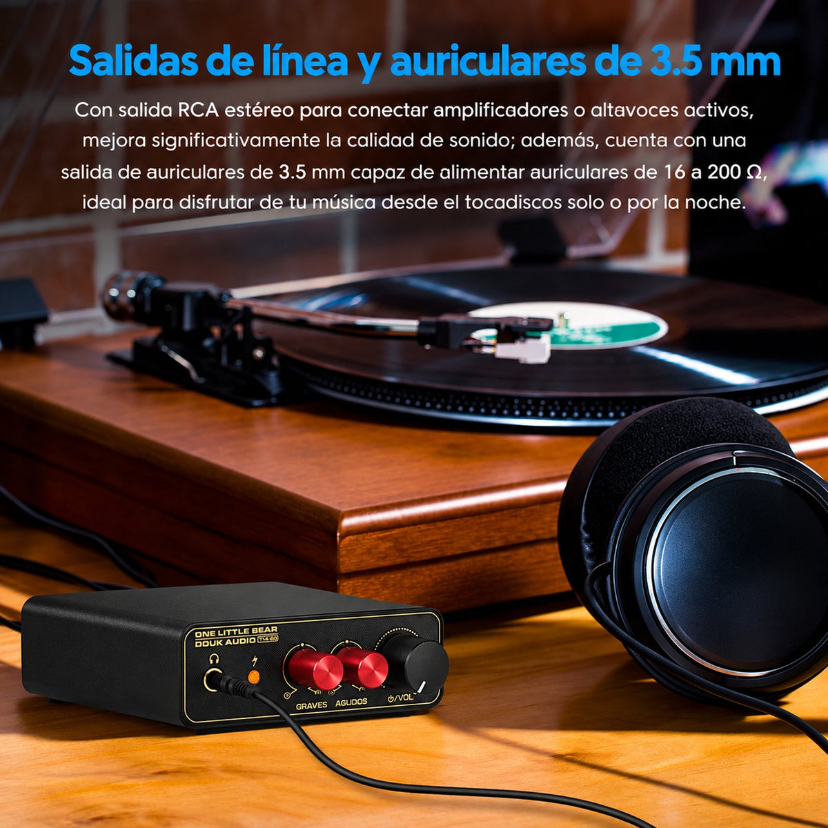 T14-EQ con salida de línea RCA y salida de audífonos de 3,5 mm