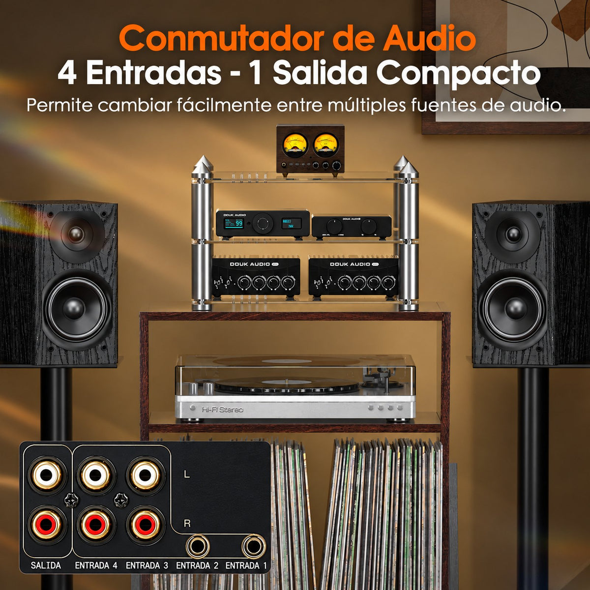 VU1-W como conmutador de audio de 4 entradas y 1 salida en un sistema HiFi