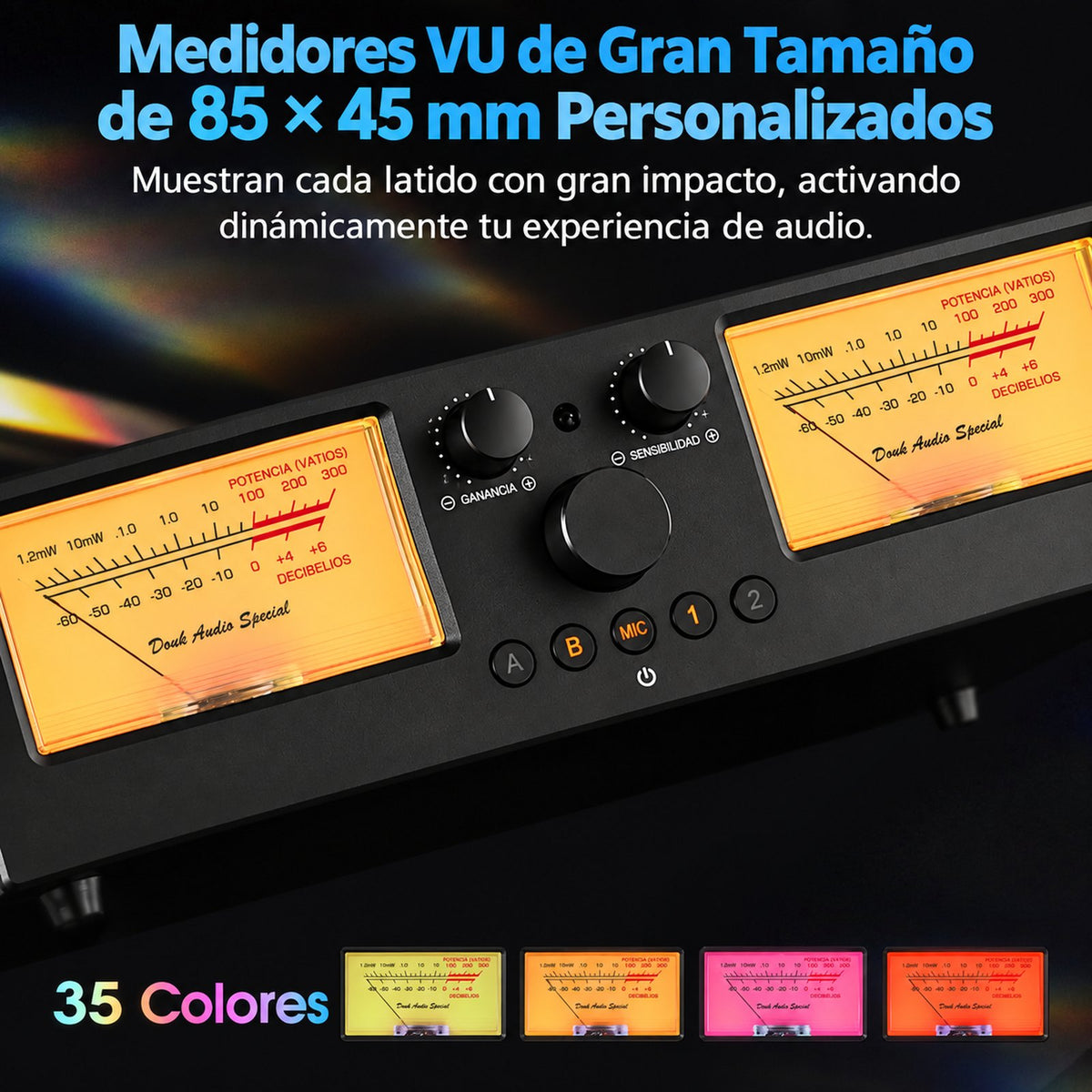 VU meters de 85 x 45 mm del VU3 PRO con 35 colores de iluminación