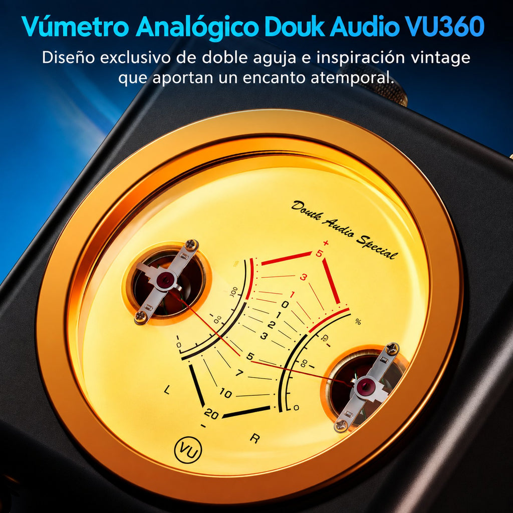 Vúmetro analógico Douk Audio VU360 de doble aguja e inspiración vintage