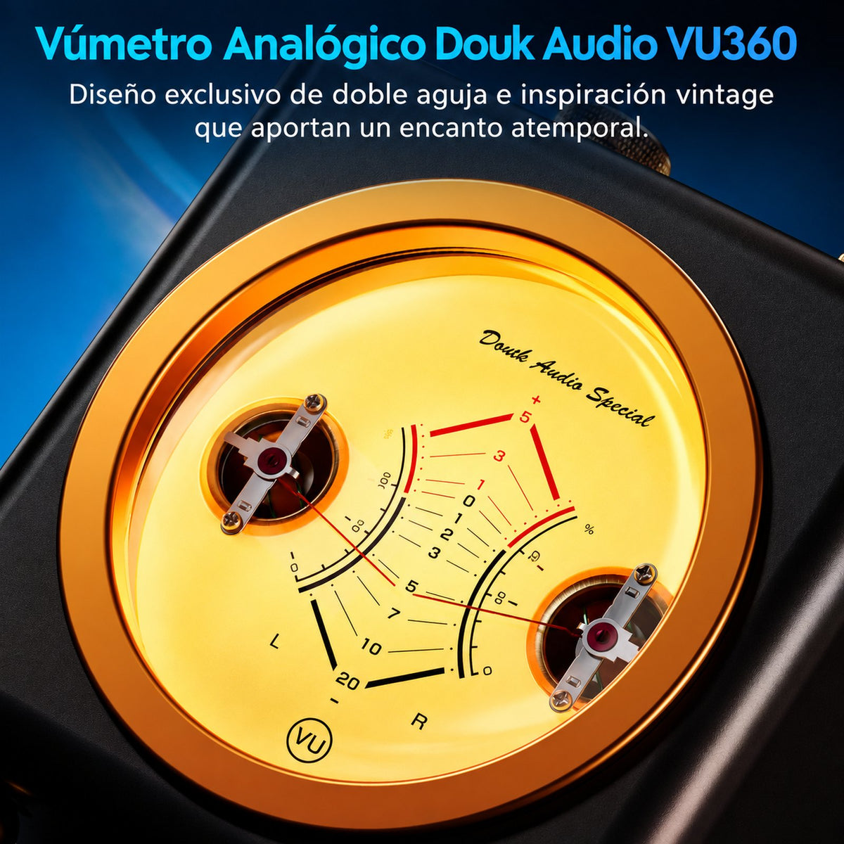 Vúmetro analógico Douk Audio VU360 de doble aguja e inspiración vintage