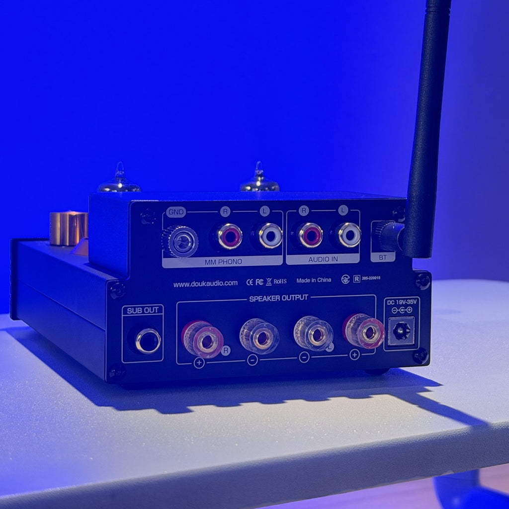 Douk Audio X1 – Amplificador Híbrido a Válvulas 160W×2 (máx.) con Bluetooth aptX-HD y Entrada Phono MM