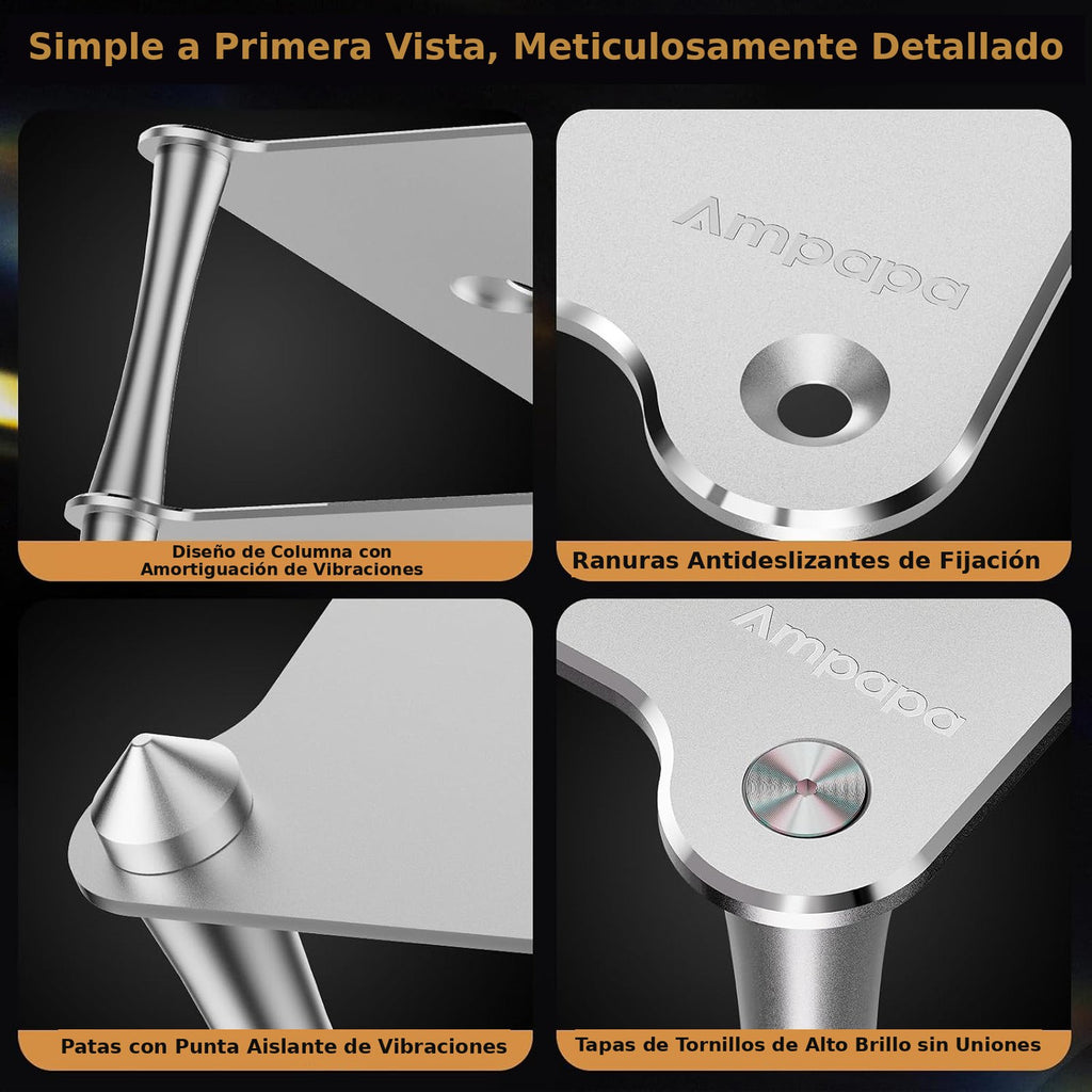 Detalles del BK1: columnas antivibración, patas aislantes y tornillería