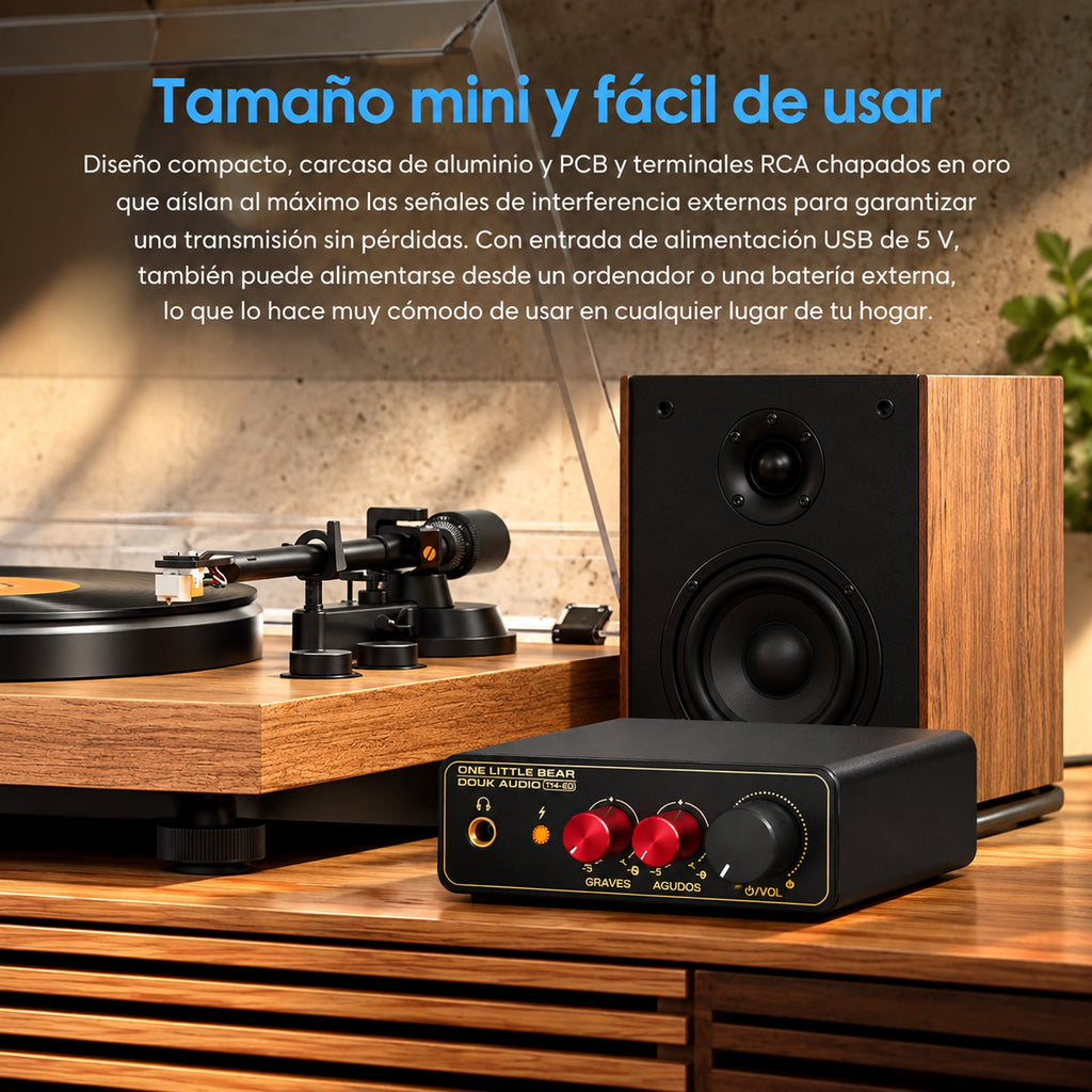 T14-EQ de tamaño mini con carcasa de aluminio y alimentación USB de 5 V