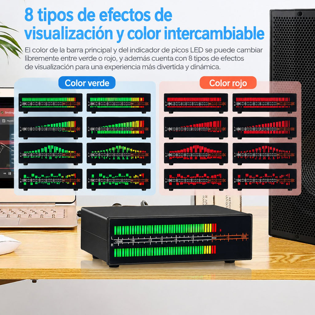 Douk Audio VU56 PRO con 8 efectos de visualización y color intercambiable verde o rojo