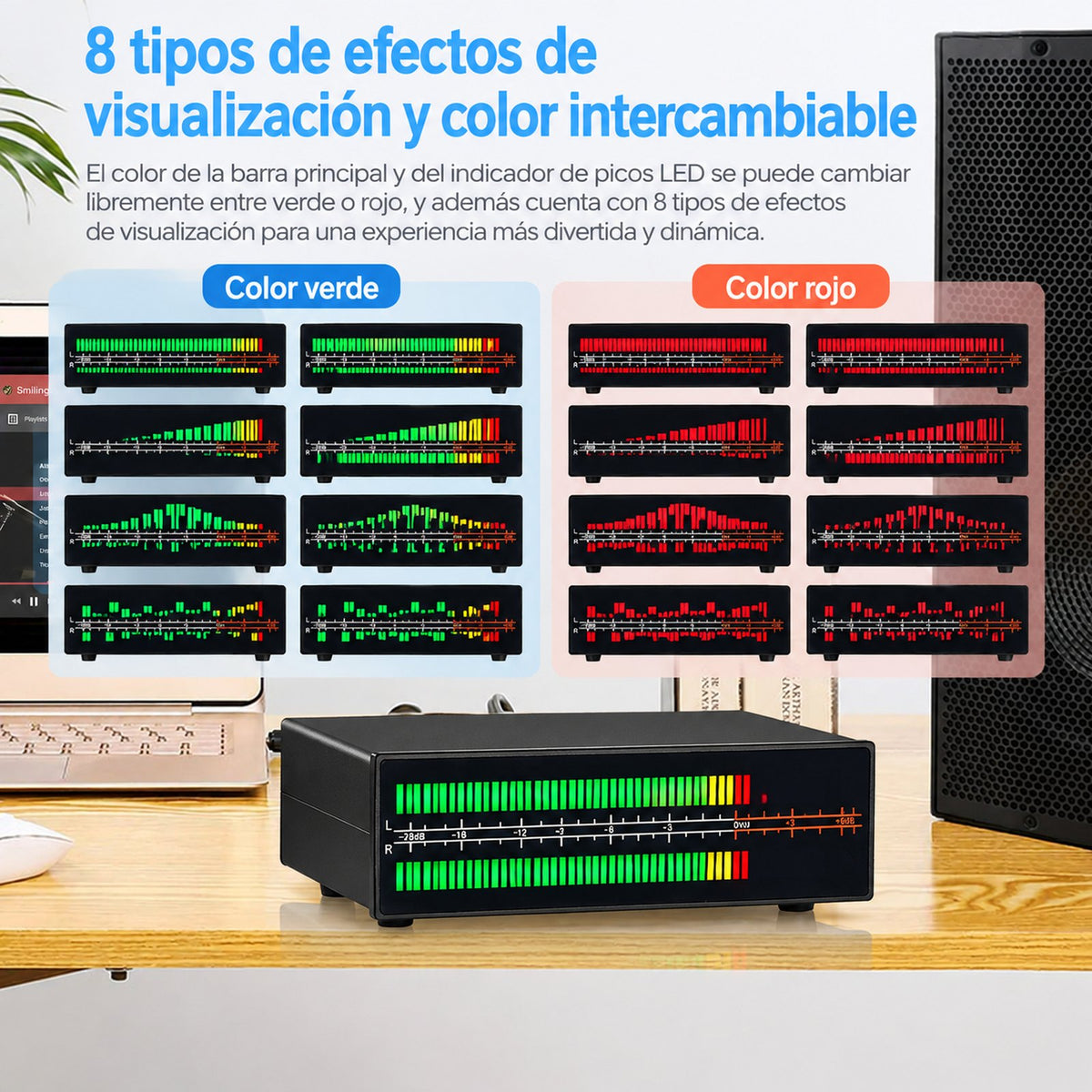 Douk Audio VU56 PRO con 8 efectos de visualización y color intercambiable verde o rojo
