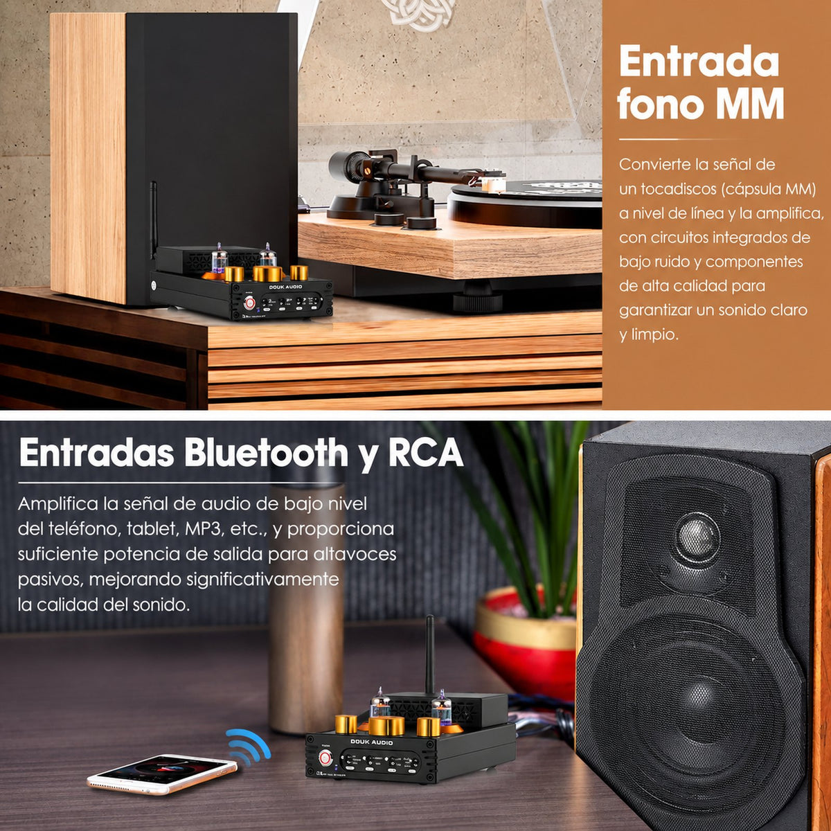 Douk Audio X1 – Amplificador Híbrido a Válvulas 160W×2 (máx.) con Bluetooth aptX-HD y Entrada Phono MM
