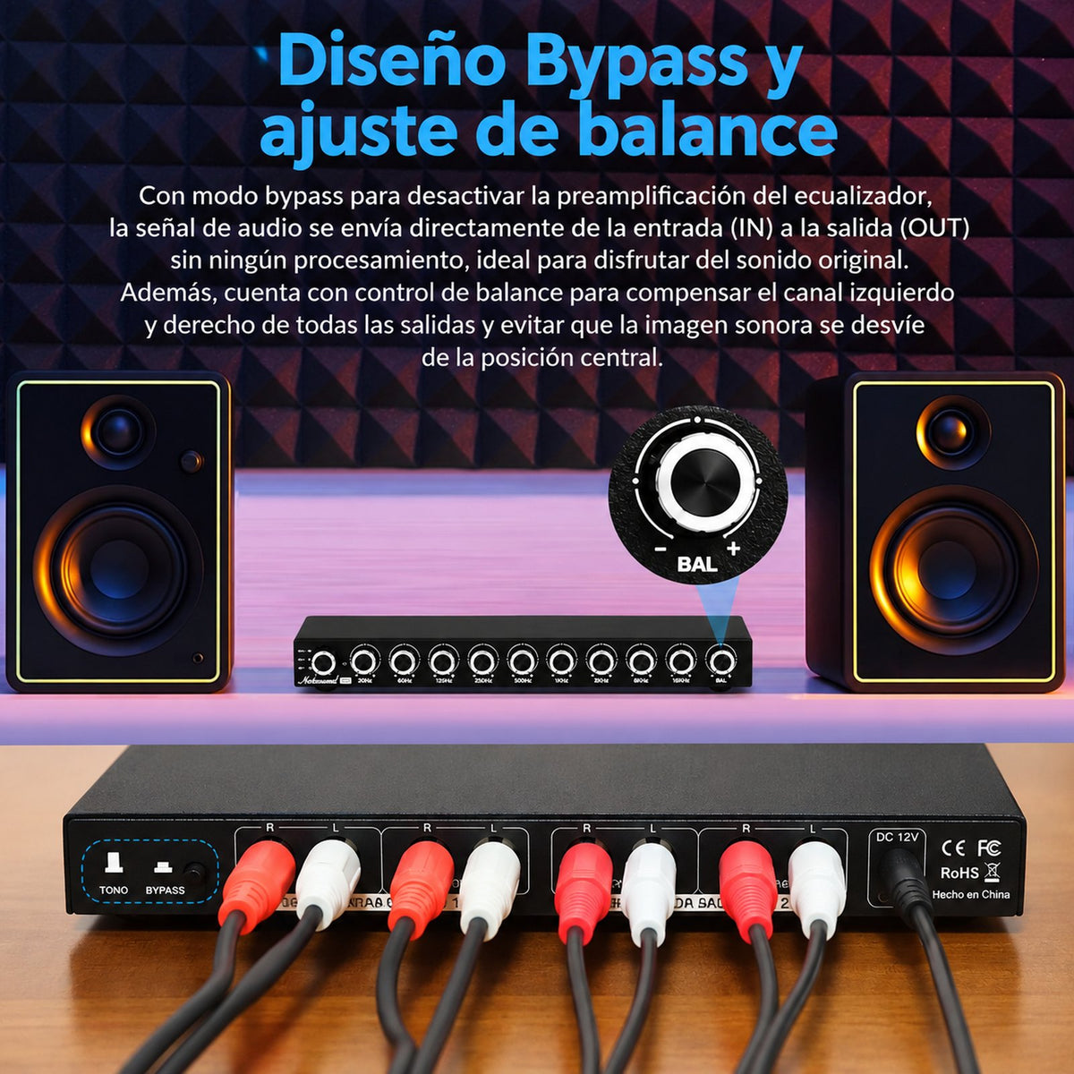EQ9 con modo bypass y control de balance izquierdo/derecho
