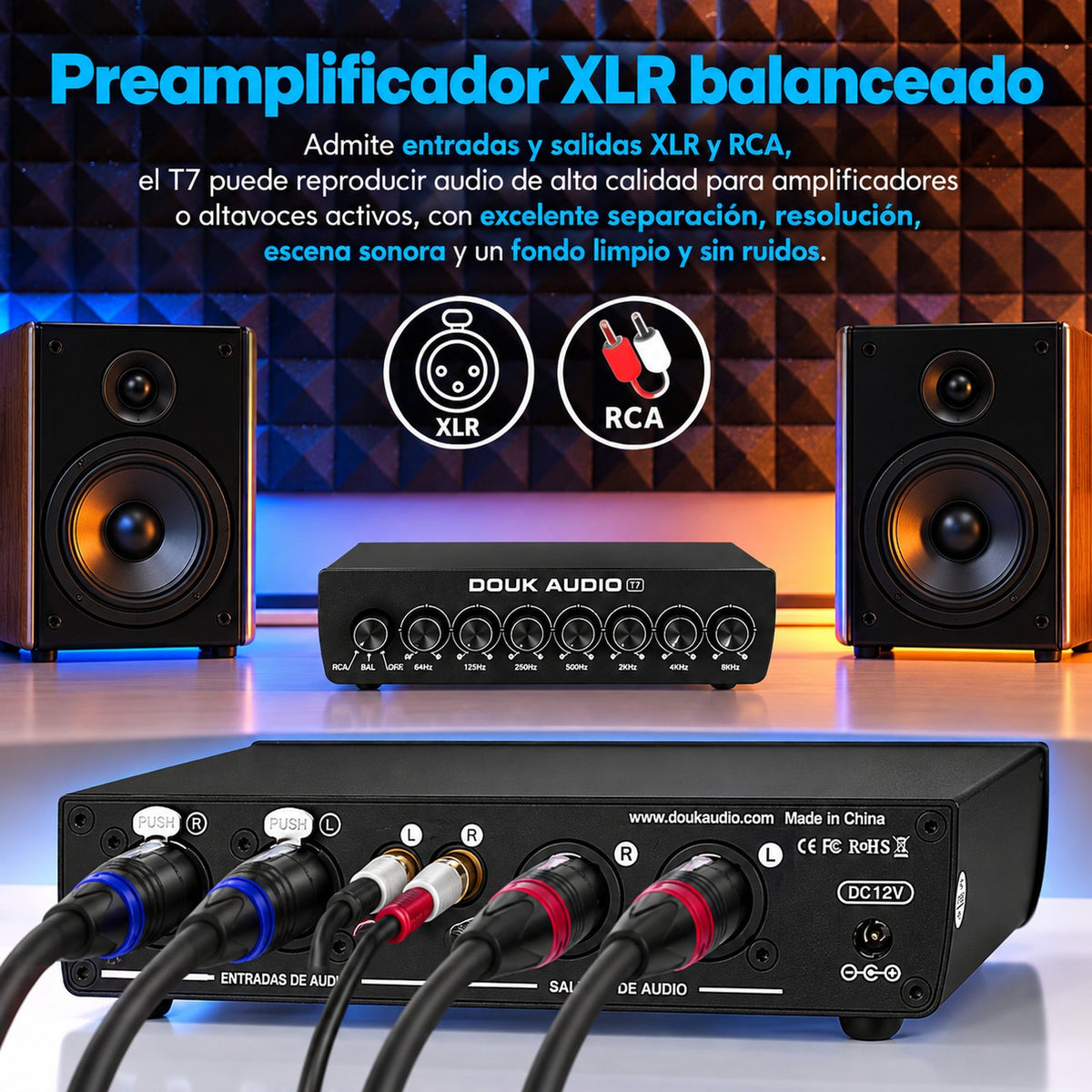 T7 como preamplificador balanceado con entradas y salidas XLR y RCA