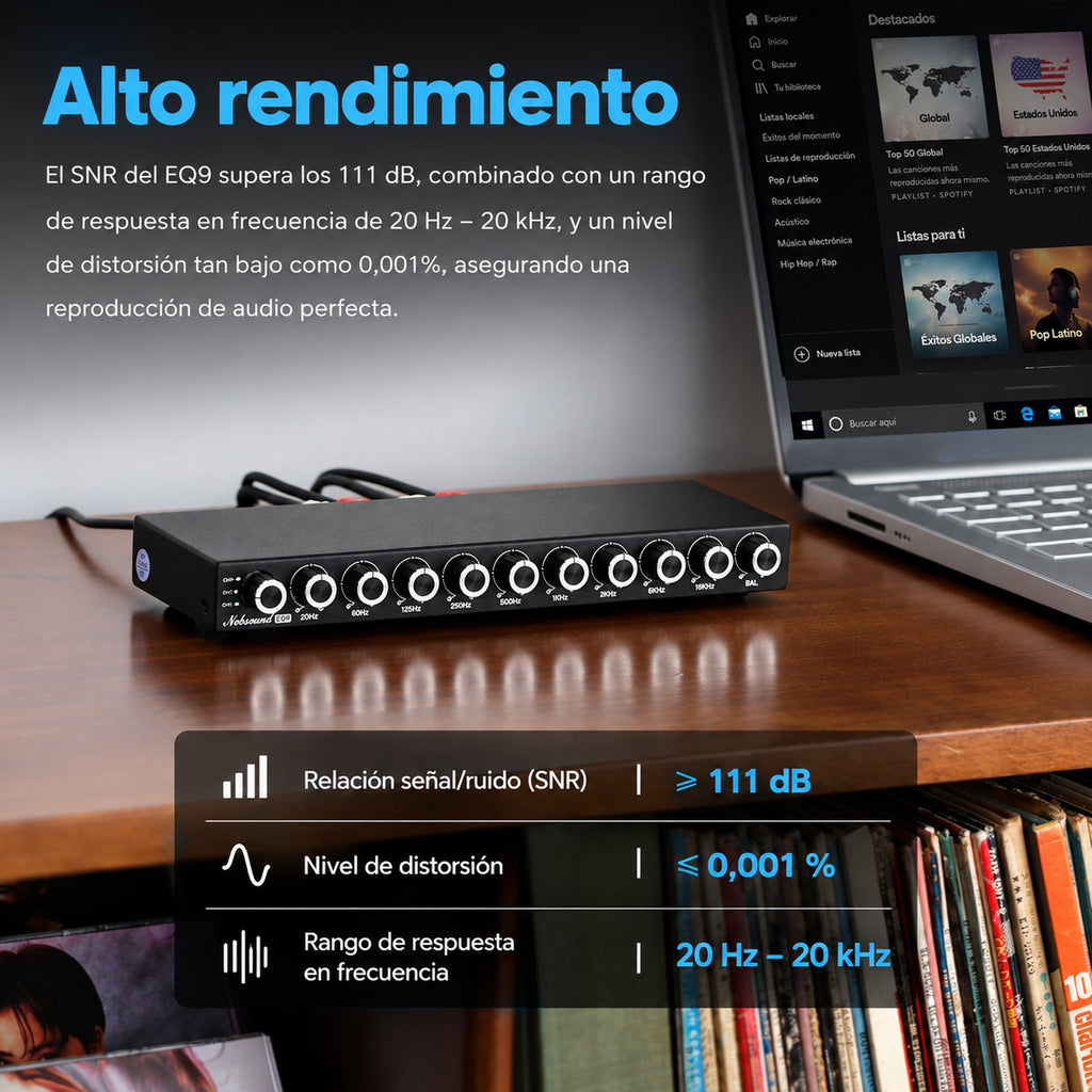 EQ9 con relación señal/ruido de 111 dB y distorsión de 0,001 %