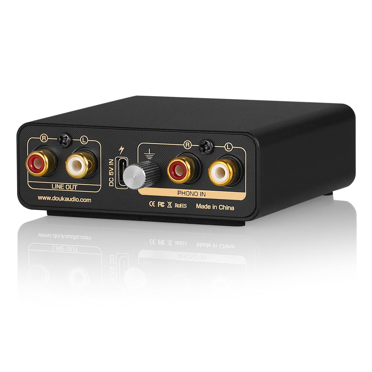 Panel trasero del T14-EQ con entrada phono, salida de línea y USB-C