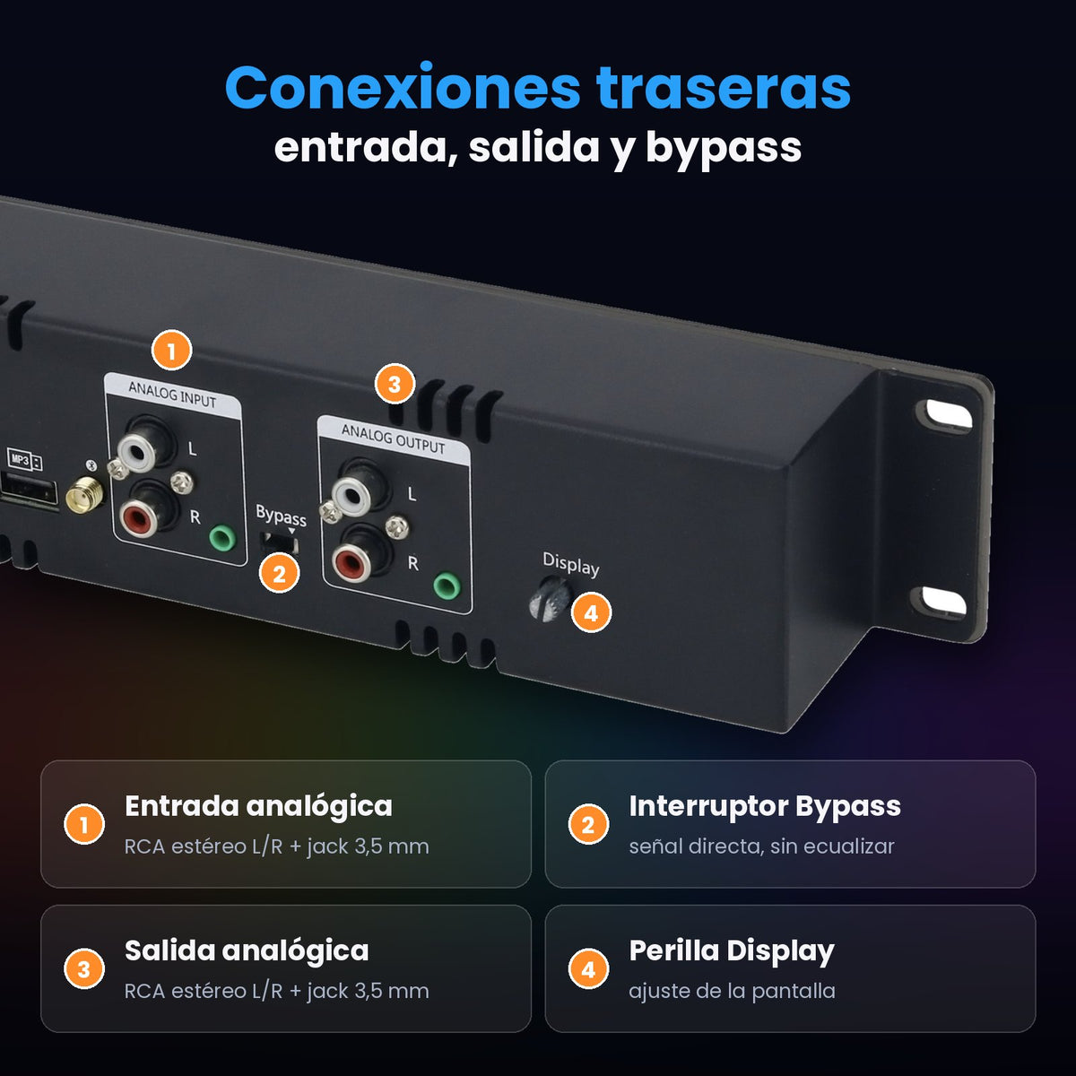 Douk Audio TZT-2 – Ecualizador Digital DSP de 15 Bandas con Pantalla de Espectro de 31 Bandas y Control Remoto