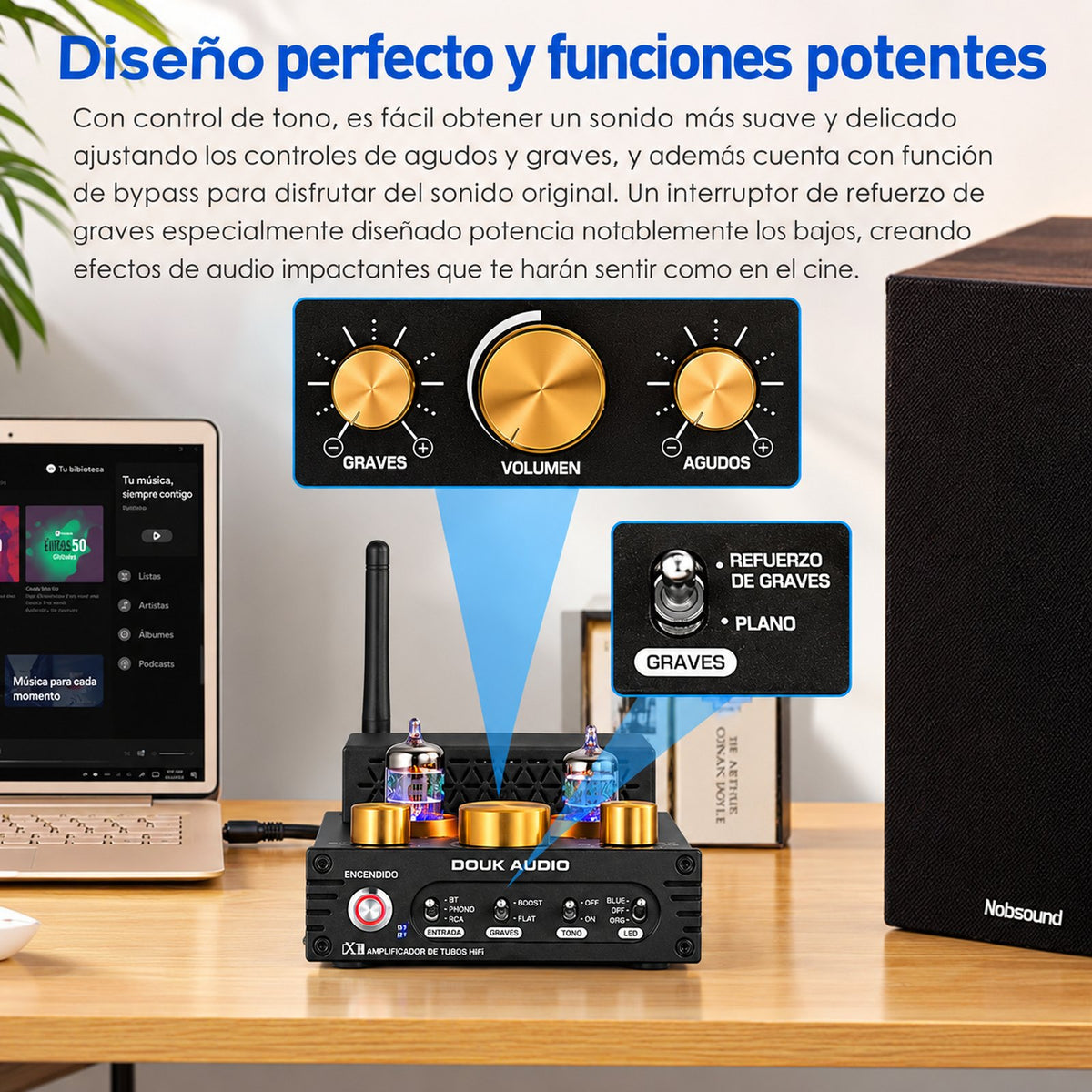 Douk Audio X1 – Amplificador Híbrido a Válvulas 160W×2 (máx.) con Bluetooth aptX-HD y Entrada Phono MM