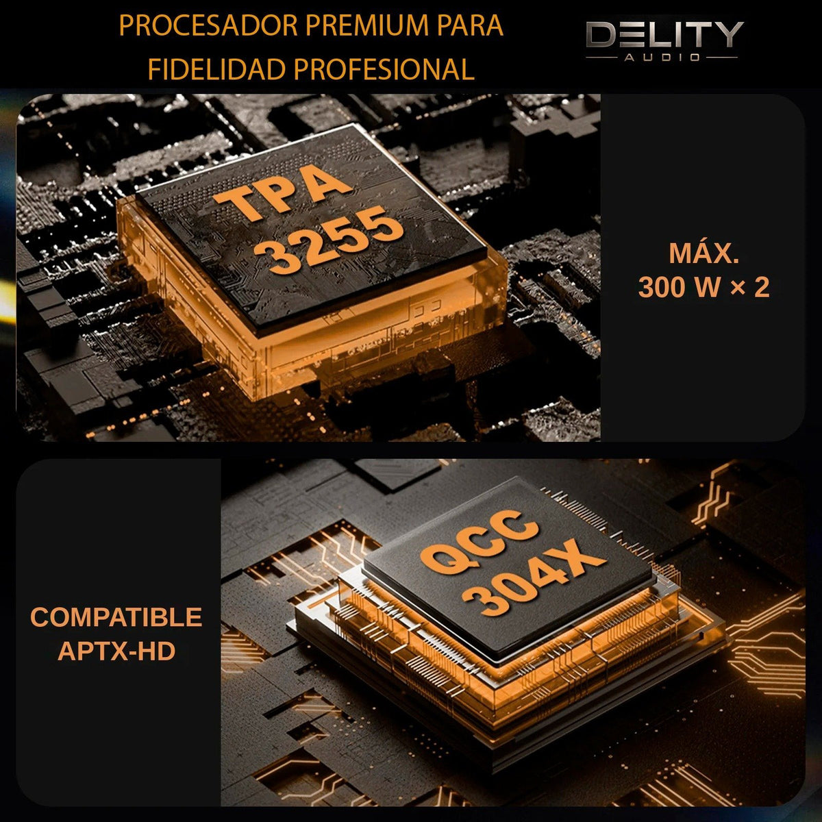 Chip TPA3255 de 300 W x 2 máx. y Bluetooth QCC304X con aptX-HD del Ampapa D1
