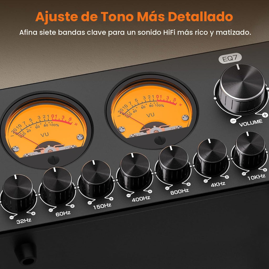 Controles de 7 bandas del EQ7, de 32 Hz a 10 kHz